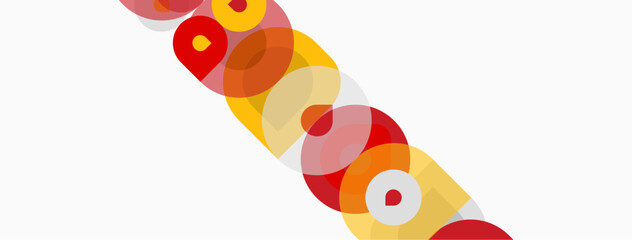 Fototapeta premium Abstract composition featuring overlapping circles. Warm colors dominate, creating dynamic visual flow. Minimalist design, simple shapes.