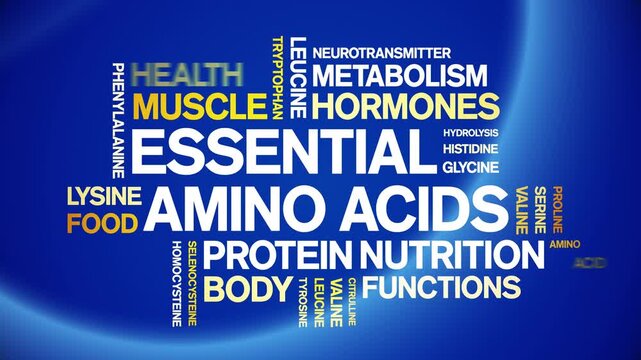 Essential Amino Acids animated word cloud-text design animation tag kinetic typography seamless loop.