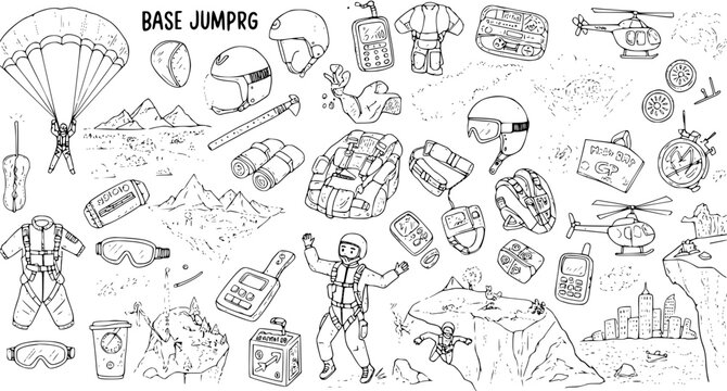 Base Jumping Elements: Hand-Drawn Vector Collection