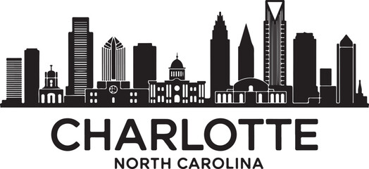 Fototapeta premium Charlotte north carolina city skyline vector illustration