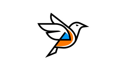 Fototapeta premium A minimalist and modern logo design featuring a stylized bird in flight with orange and blue geometric accents on a white background.