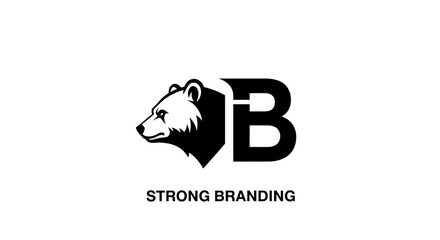 A black and white logo featuring a bear's head integrated with a stylized letter B, with the text "STRONG BRANDING" below, set against a clean white background. © Hari
