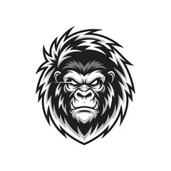 Obraz premium Aggressive black and white gorilla head mascot logo with fierce expression and detailed fur.