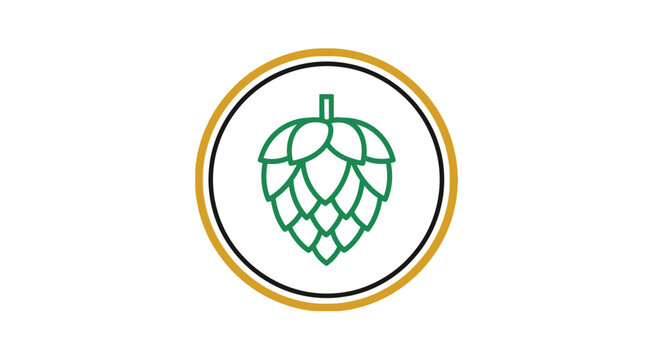 Abstract Representation Of Hop Plant Bud Inside A Circle With Gold And Black Border
