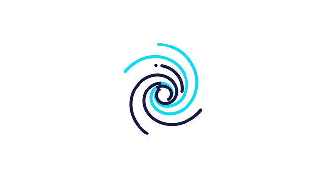 Abstract Spiraling Design With Blue And Dark Lines On White Background