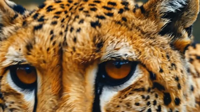 Close-up of a wild animal face, showing eyes and fur details clearly