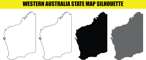 Western australia state map silhouette collection, white outline black filled dotted graphic resource. © Md Asif Shahnaoaz
