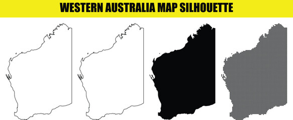 Western australia state map silhouette showing white solid black outline filled and dot pattern variations for graphics. © Md Asif Shahnaoaz
