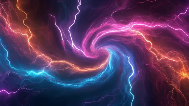 ネオン雷が流体のようにうねる幻想的な抽象背景