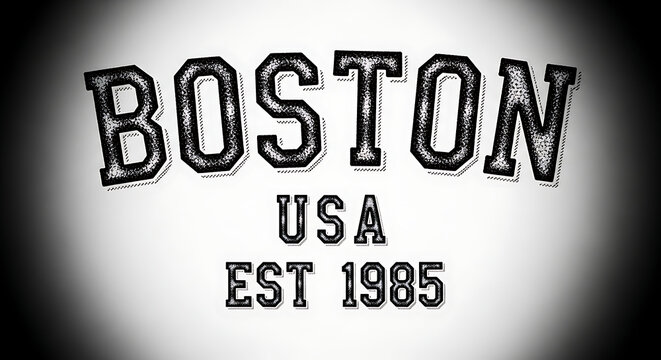 Boston USA est 1985 typography graphic with distressed texture, retro vintage style lettering, text element