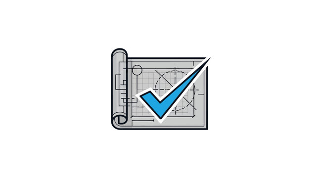 Architectural Blueprint Approved With A Blue Checkmark Symbol Vector Illustration