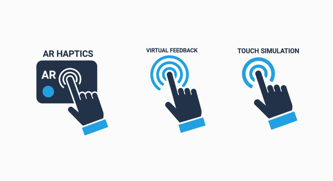 Set of haptic feedback and touch simulation icons for augmented reality technology systems with feedback simulation augmented interface interaction sensation technology collection innovative