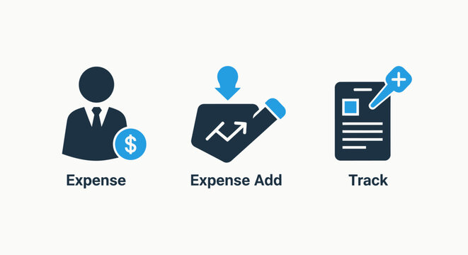 Financial icons for expense tracking add expense and track documents for business accounting with financial accounting tracking business document management investment collection background