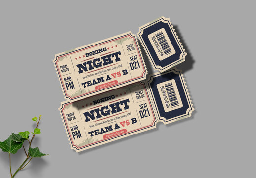 Retro Boxing Event Ticket Old Style Sports Ticket Template