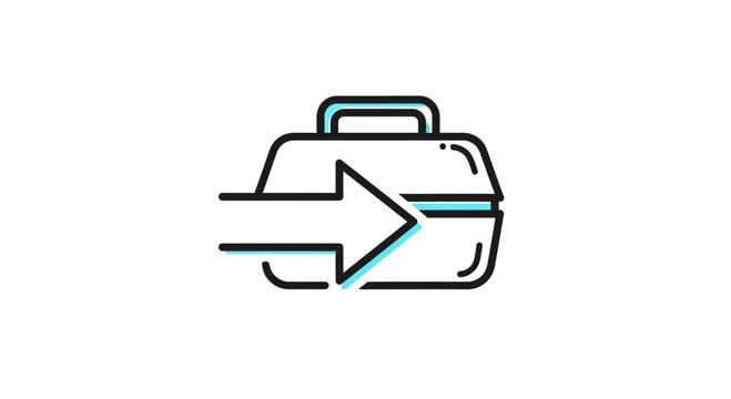 Arrow Signifying Destination Arrival, Briefcase Icon Representing Journey and Transportation