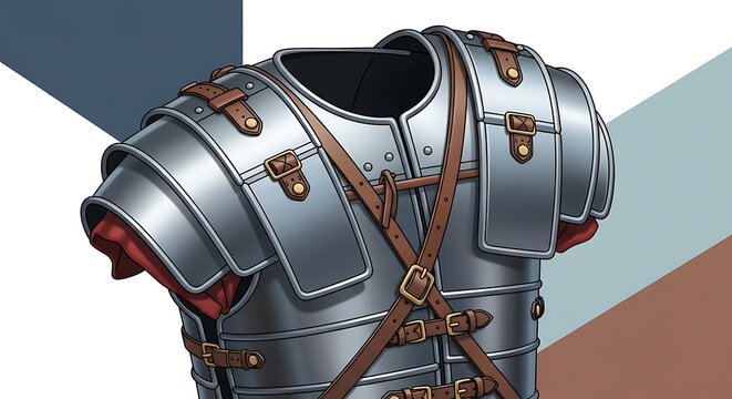 Roman lorica segmentata armor and red tunic underneath, historical military protection, ancient legionary soldier equipment on abstract background