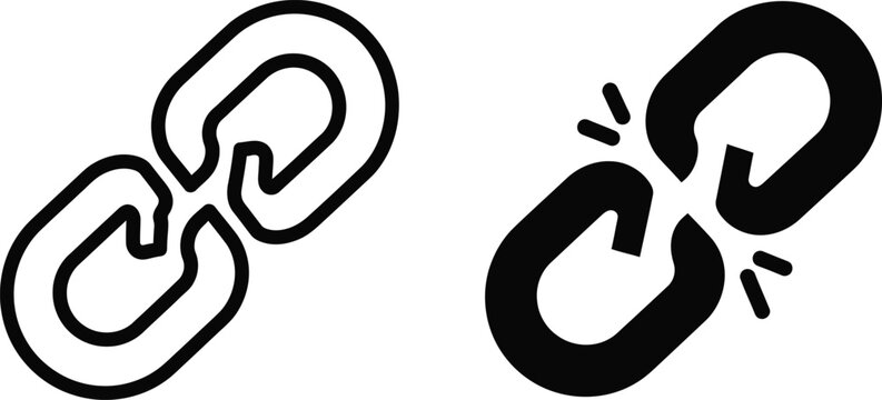 Broken chain link icons representing disconnection and failure in internet connectivity or structural system security