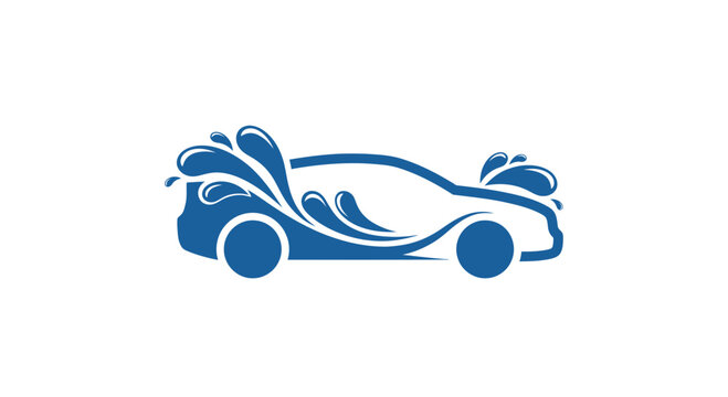 Automotive Water Splash Logo: Clean Vehicle Design Representing Car Wash Services And Cleanliness