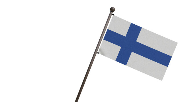 3D render of the Finland national flag waving on a pole, isolated against a transparent background