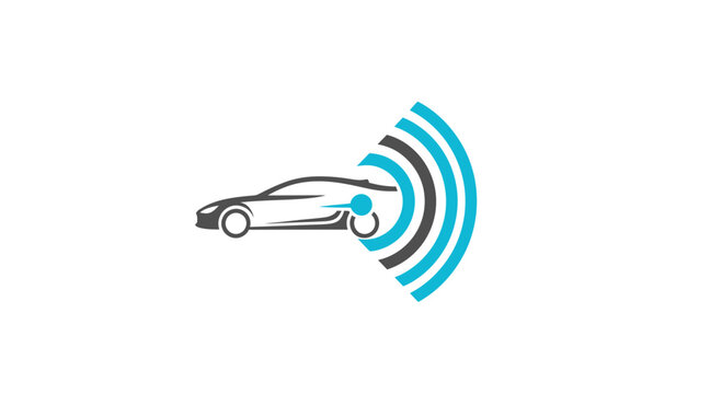 Autonomous Vehicle Technology Design Depicting Communication Network Connectivity Logo