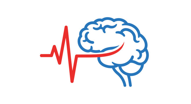 Brain Activity And Neurology Illustrated With Red EKG Line, Medical Icon And Blue Brain
