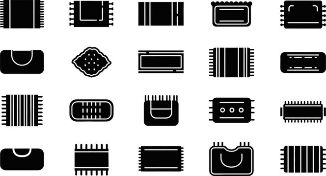 Set of black and white silhouettes of different rugs and carpets eps design.