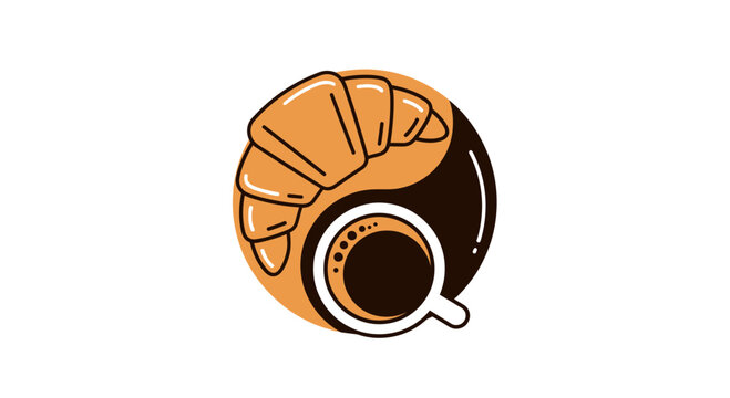 Breakfast Delight: A Stylish Artistic Fusion Of Coffee and Croissant Symbols