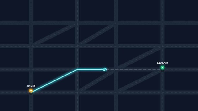 Navigation Route Animation with Pickup and Dropoff Points on a Digital Grid Map for Logistics and Delivery Tracking
