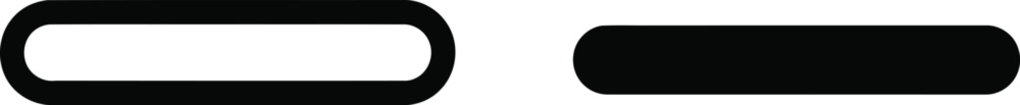 Minimalist rectangular button icons showing an outlined shape and a solid filled version for interface navigation
