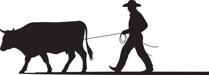 Cowboy leading a cow with a rope © Masud