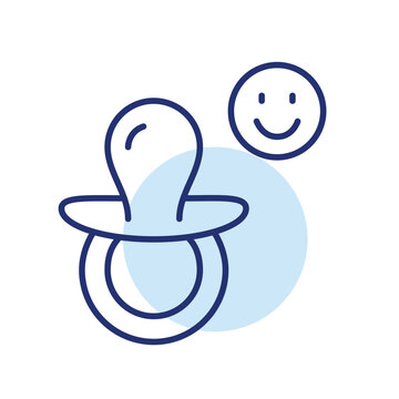 Baby pacifier and smiley face. Infant products and care family satisfaction. Pixel perfect, editable stroke vector icon