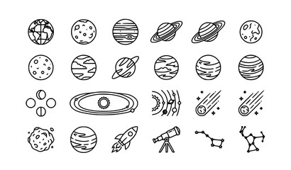Planet thin line icon set with solar system space symbols modern outline vector collection for web and app © Ashik 