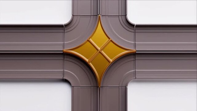 白背景に構築される樹脂製コースパズルと黄金の交差点モジュール