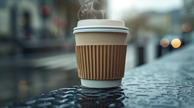 Highly detailed photo of coffee cup with steam concrete Canon EOS R5 50mm f18
