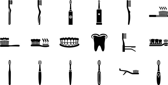 Dental hygiene icons set with toothbrushes and tooth care vector eps graphic collection.