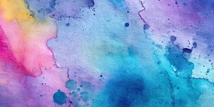 Vibrant Abstract Watercolor Splatter and Wash Background in Pink, Yellow, Blue, and Purple Hues