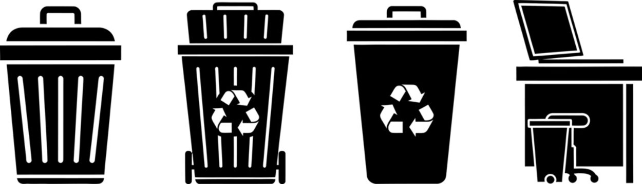Various trash bin and recycling container icon set for waste management design eps file.