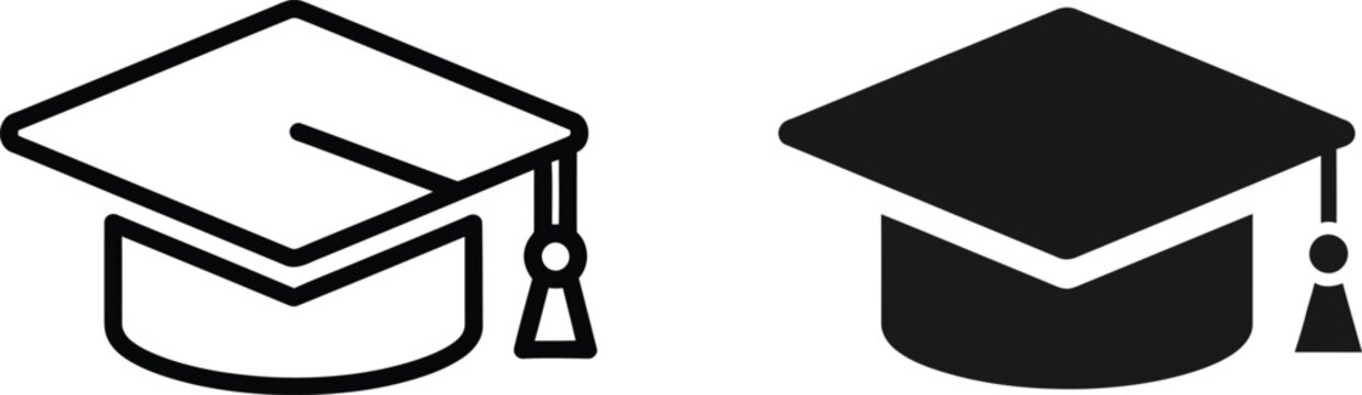 Graduation mortarboard cap icons representing academic achievement and success for students completing their higher education journey