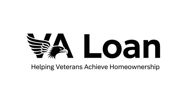 VA Loan logo with eagle head and wings icon, black and white vector.
