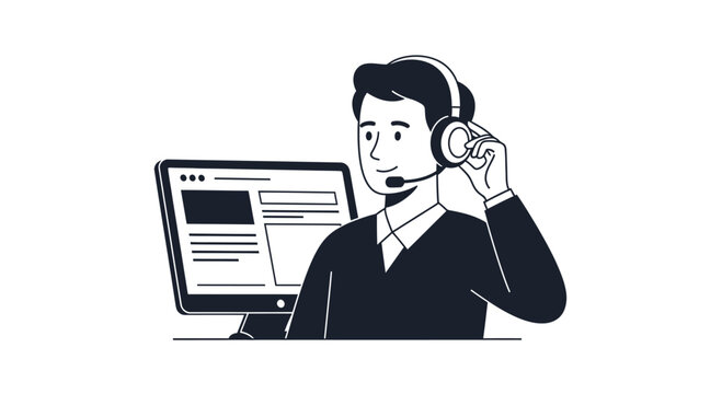 Illustration of a male customer service officer using a headset.