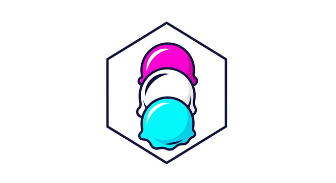 Colorful Ice Cream Scoops Inside a Geometric Hexagon Logo Design for Branding