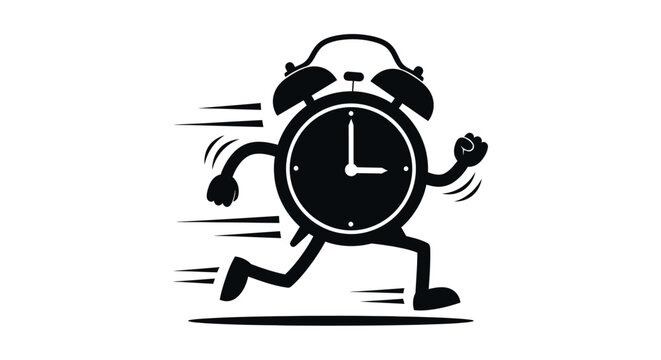 Running alarm clock character with motion lines