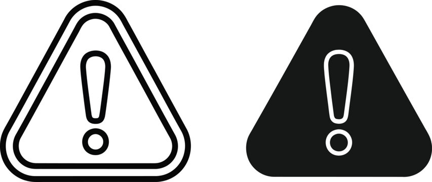 Triangular caution icons featuring exclamation marks for signaling potential safety risks and workplace hazard awareness alerts