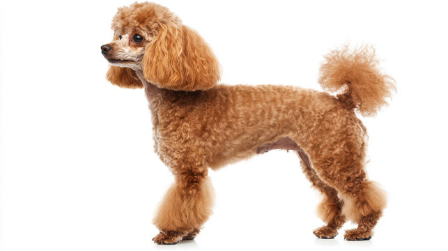 elegant apricot poodle with stylish teddy bear cut isolated on white studio background