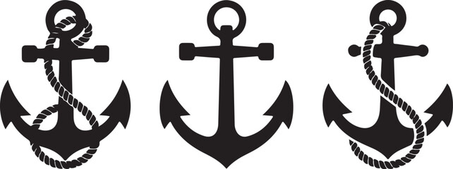 Three classic navy anchor icons in black and white © Masud