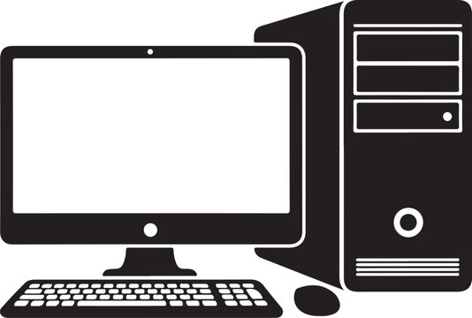 Black computer monitor keyboard mouse and tower