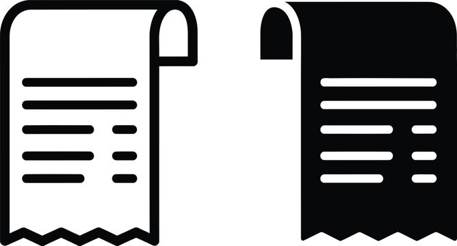 Two variations of paper receipt icons showing financial transaction records for retail accounting and commerce systems