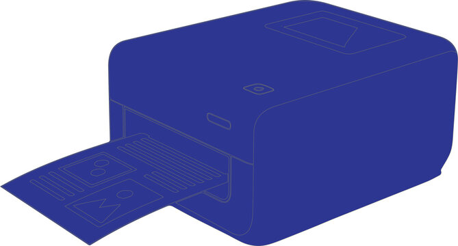 Printer device is rendered as a blue flat icon to symbolize modern office technology and document management processes.