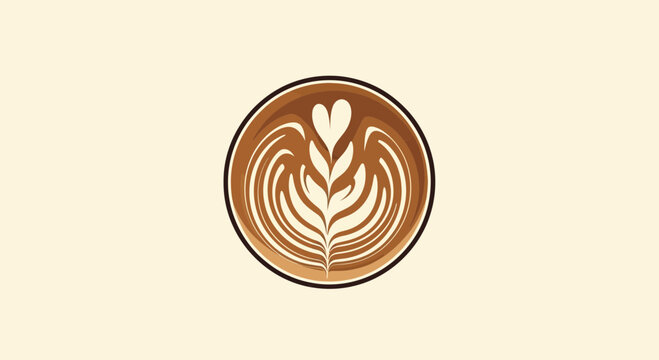Creative Latte Art With Heart design inside Circle, Minimalist Graphic Design Concept