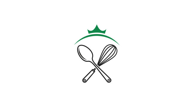 Culinary Crest: Spoon, Whisk, and Crown Emblem for Kitchen or Cooking Concepts Visualization